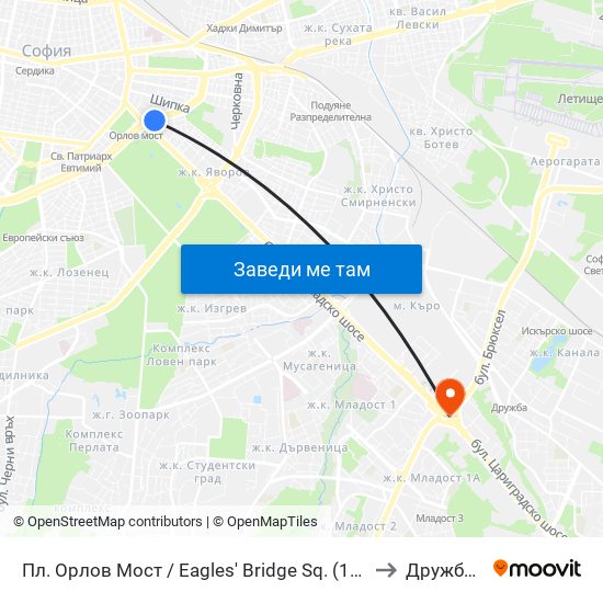 Пл. Орлов Мост / Eagles' Bridge Sq. (1290) to Дружба 2 map
