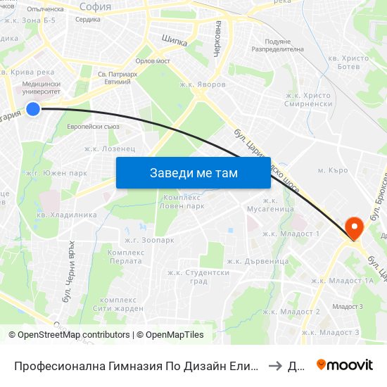 Професионална Гимназия По Дизайн Елисавета Вазова / Elisaveta Vazova High School Of Design (1736) to Дружба 2 map