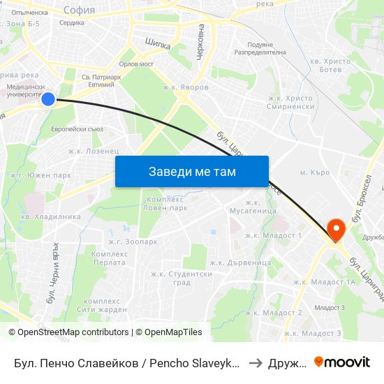 Бул. Пенчо Славейков / Pencho Slaveykov Blvd. (0356) to Дружба 2 map