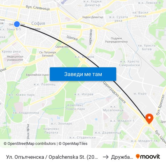 Ул. Опълченска / Opalchenska St. (2085) to Дружба 2 map