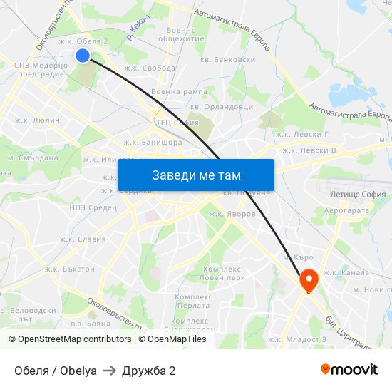 Обеля / Obelya to Дружба 2 map