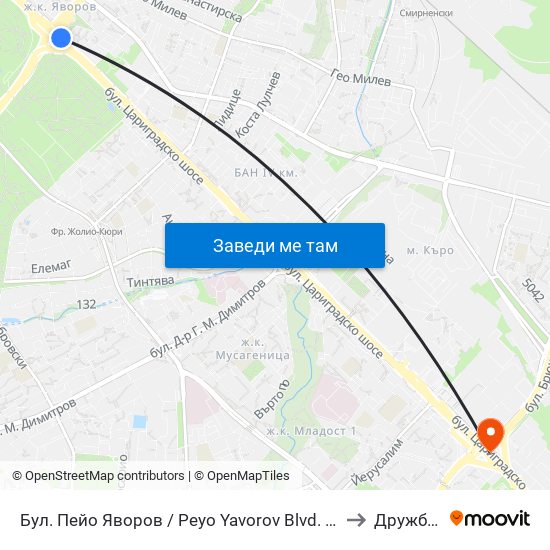 Бул. Пейо Яворов / Peyo Yavorov Blvd. (0073) to Дружба 2 map