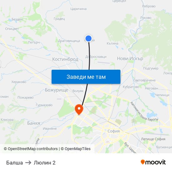 Балша to Люлин 2 map