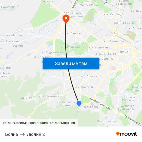 Бояна to Люлин 2 map