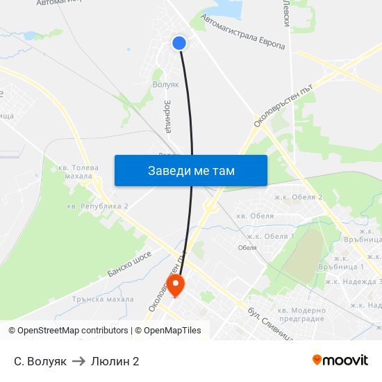 С. Волуяк to Люлин 2 map