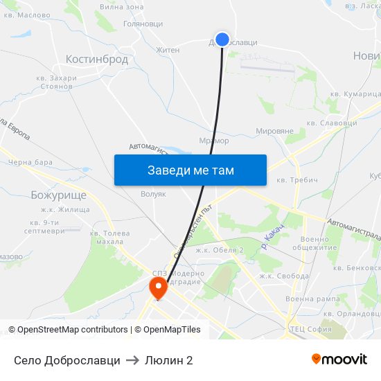 Село Доброславци to Люлин 2 map