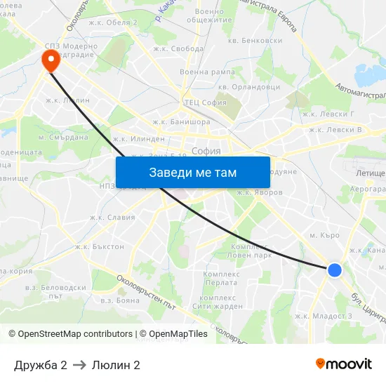 Дружба 2 to Люлин 2 map
