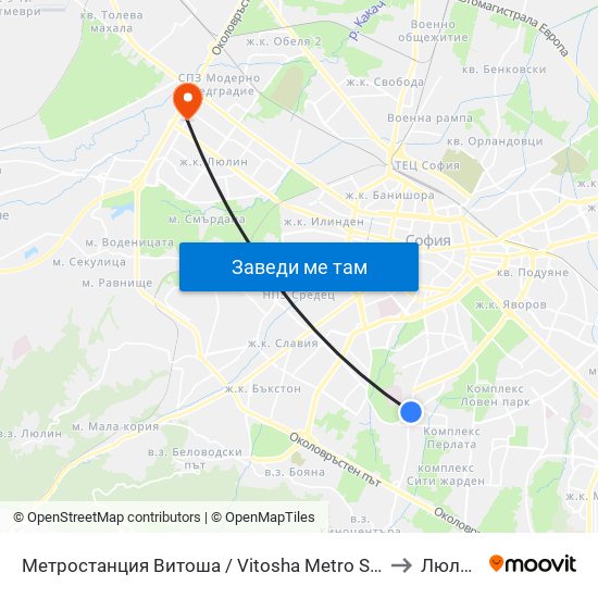 Метростанция Витоша / Vitosha Metro Station (2654) to Люлин 2 map