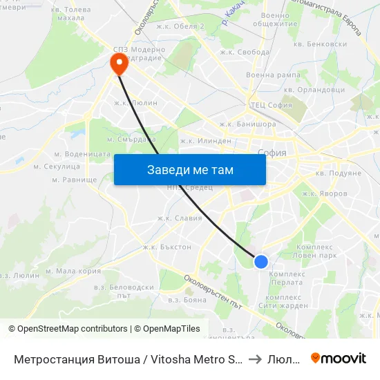 Ⓜ️ Метростанция Витоша / Vitosha Metro Station (2654) to Люлин 2 map