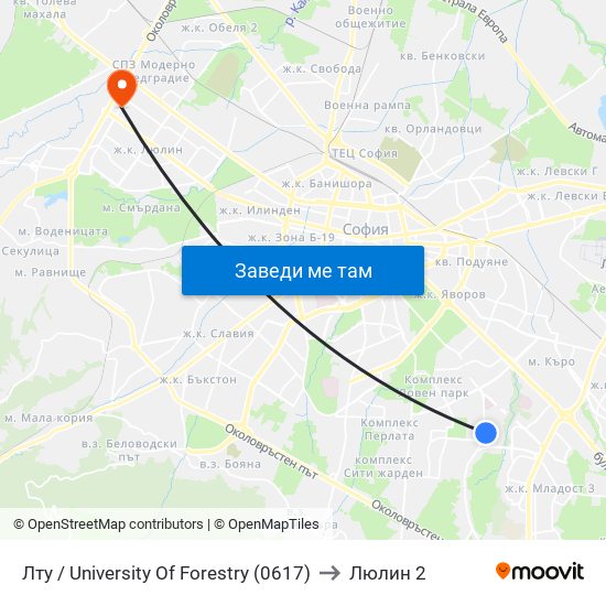 Лту / University Of Forestry (0617) to Люлин 2 map