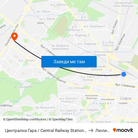 Централна Гара / Central Railway Station (1327) to Люлин 2 map