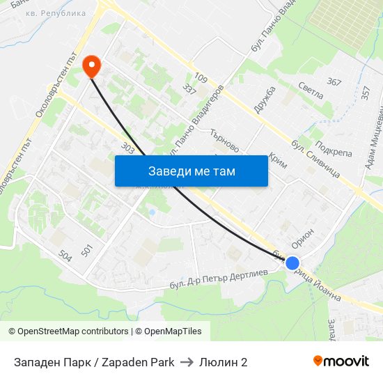 Западен Парк / Zapaden Park to Люлин 2 map