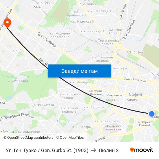 Ул. Ген. Гурко / Gen. Gurko St. (1903) to Люлин 2 map