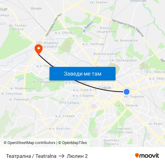 Театрална / Teatralna to Люлин 2 map