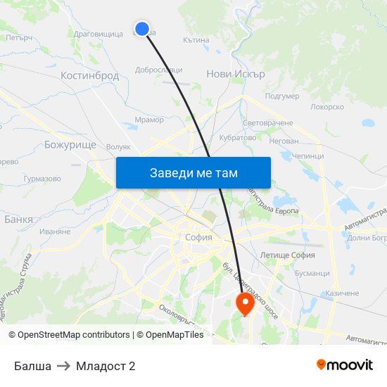 Балша to Младост 2 map
