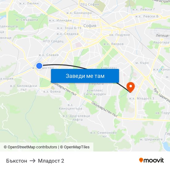 Бъкстон to Младост 2 map