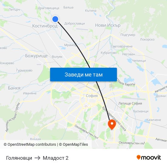 Голяновци to Младост 2 map