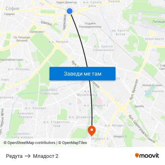 Редута to Младост 2 map