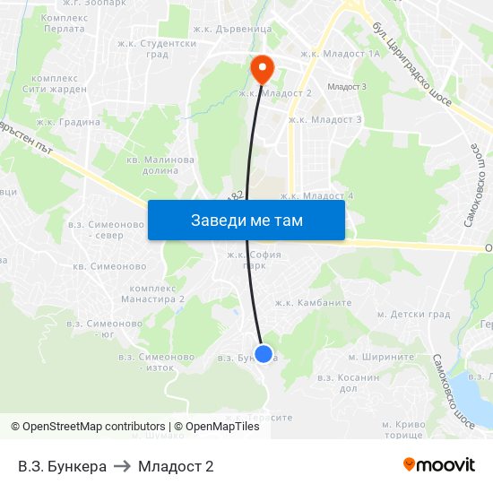 В.З. Бункера to Младост 2 map