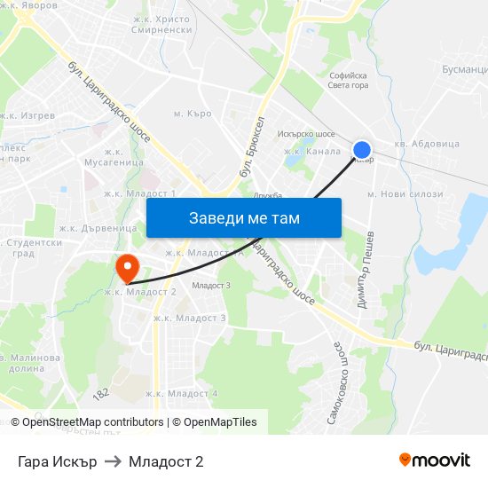 Гара Искър to Младост 2 map
