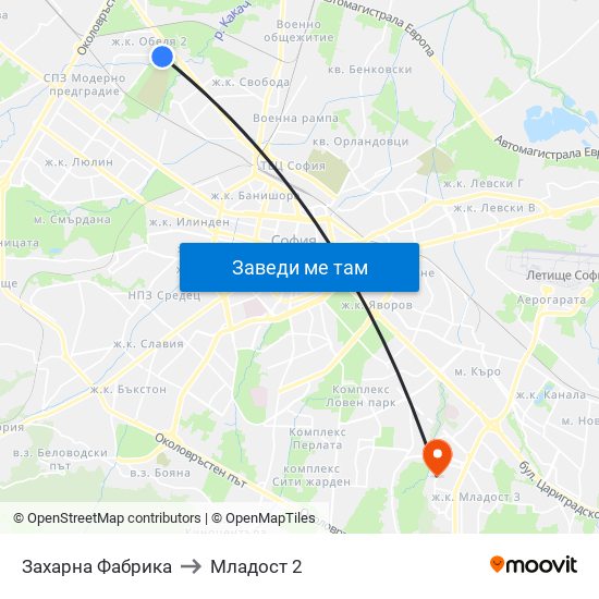 Захарна Фабрика to Младост 2 map