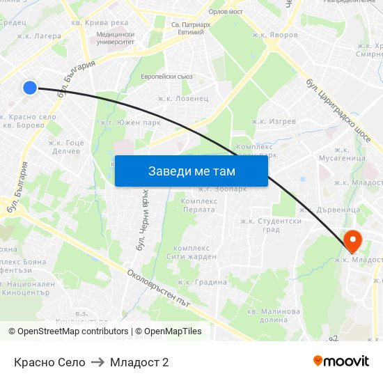 Красно Село to Младост 2 map