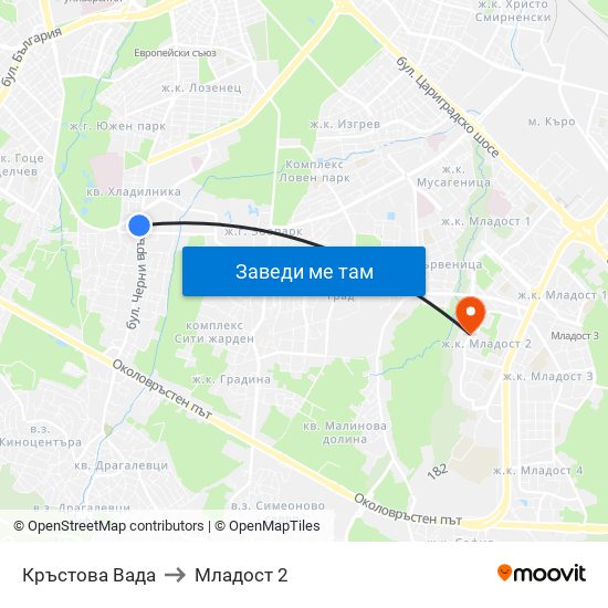 Кръстова Вада to Младост 2 map