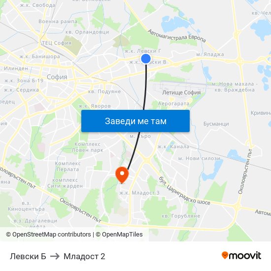 Левски Б to Младост 2 map