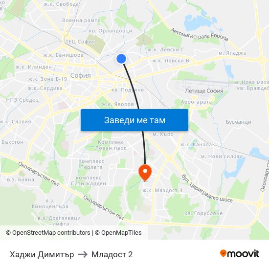 Хаджи Димитър to Младост 2 map