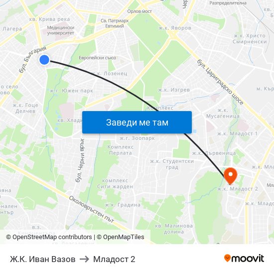 Ж.К. Иван Вазов to Младост 2 map