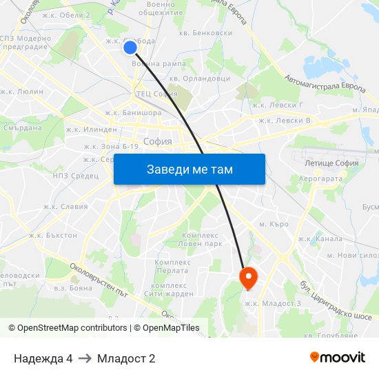 Надежда 4 to Младост 2 map