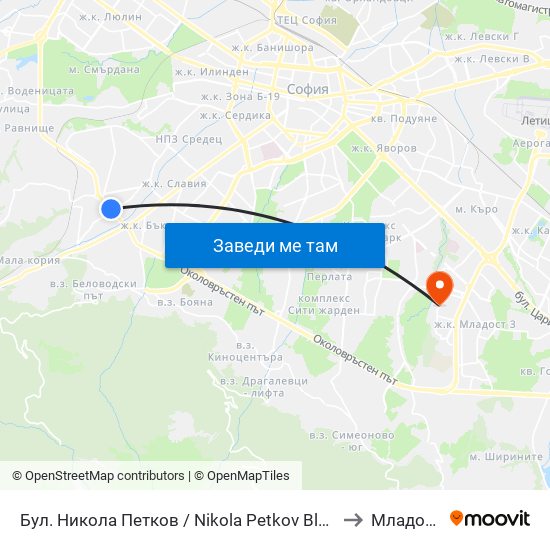 Бул. Никола Петков / Nikola Petkov Blvd. (0347) to Младост 2 map