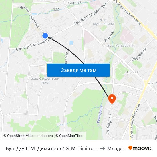 Бул. Д-Р Г. М. Димитров / G. M. Dimitrov Blvd. (0317) to Младост 2 map