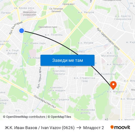 Ж.К. Иван Вазов / Ivan Vazov (0626) to Младост 2 map