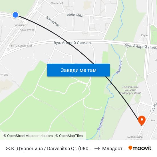 Ж.К. Дървеница / Darvenitsa Qr. (0800) to Младост 2 map