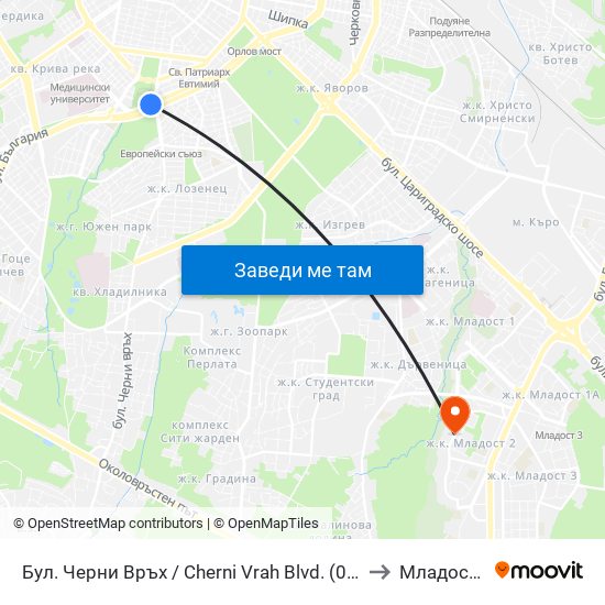 Бул. Черни Връх / Cherni Vrah Blvd. (0395) to Младост 2 map