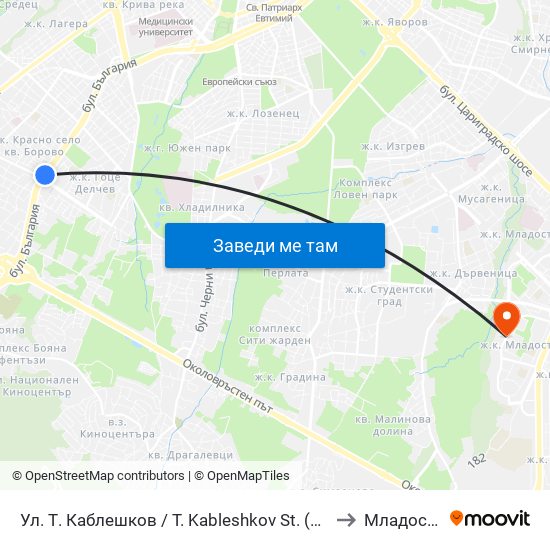 Ул. Т. Каблешков / T. Kableshkov St. (2211) to Младост 2 map