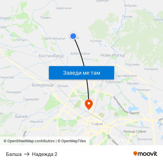 Балша to Надежда 2 map