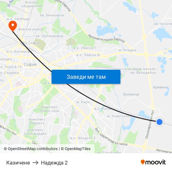 Казичене to Надежда 2 map