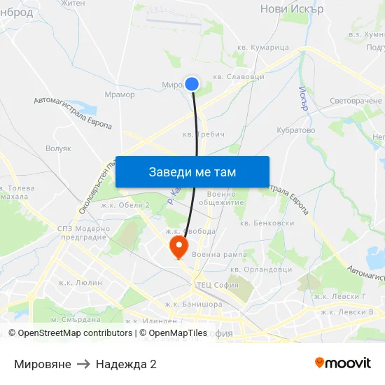 Мировяне to Надежда 2 map