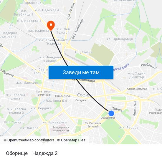 Оборище to Надежда 2 map