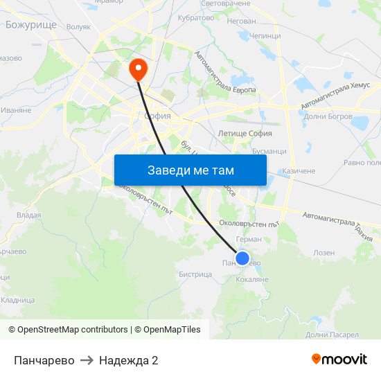 Панчарево to Надежда 2 map