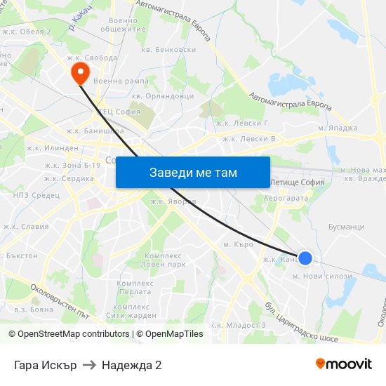 Гара Искър to Надежда 2 map