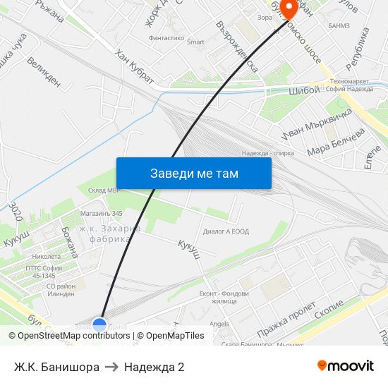 Ж.К. Банишора to Надежда 2 map