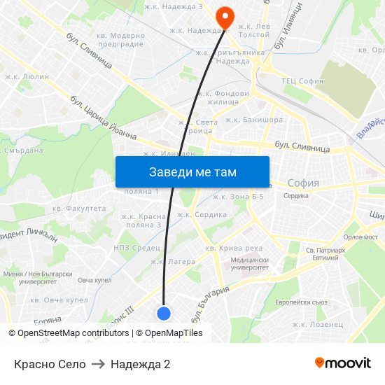 Красно Село to Надежда 2 map