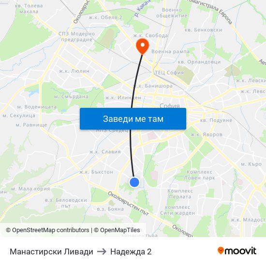 Манастирски Ливади to Надежда 2 map