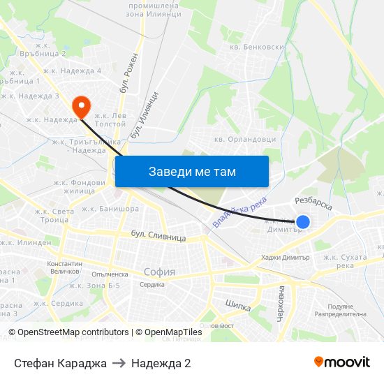 Стефан Караджа to Надежда 2 map