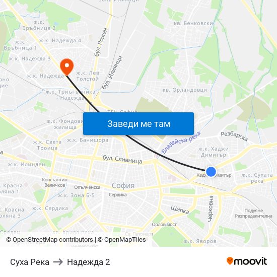Суха Река to Надежда 2 map