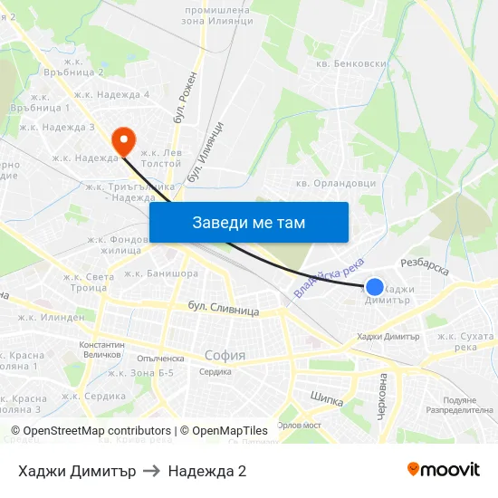 Хаджи Димитър to Надежда 2 map