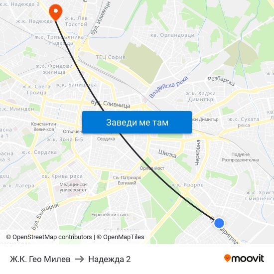 Ж.К. Гео Милев to Надежда 2 map